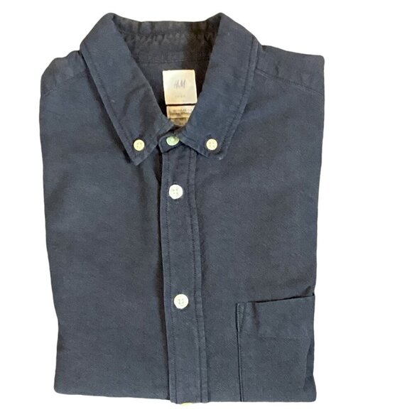 H&M LOGG Cotton Regular Fit Button Down Shirt Men's L Charcoal Gray 243N - Picture 1 of 5